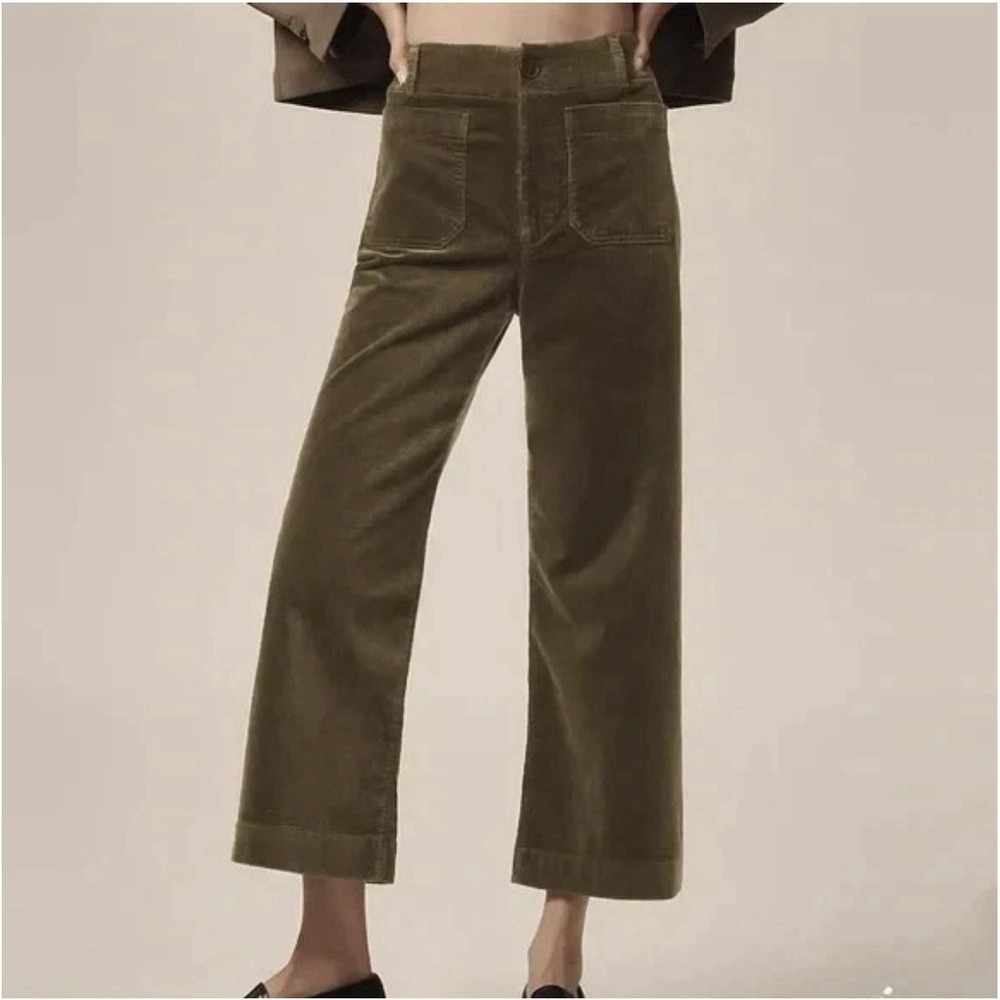 NWOT Anthropologie Maeve Colette Corduroy Cropped Wide Leg Pants Moss Olive 30